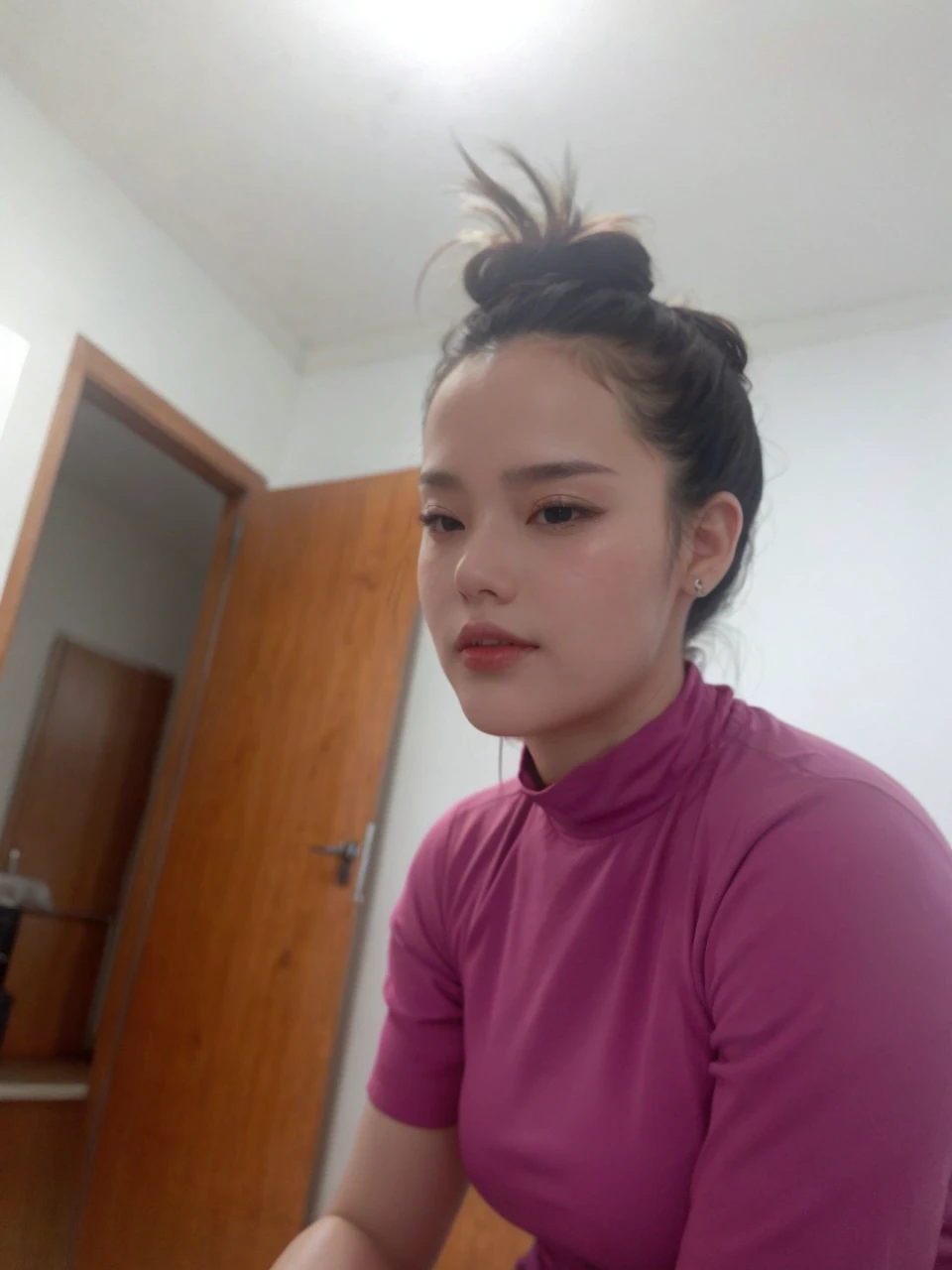 耳环, necklase, outlined, lipstick, blush, very light, but with a normal face She is on a beach, but with the same clothes