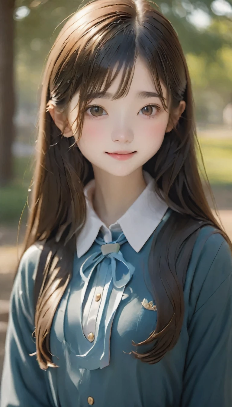 RAW Photos、Realistic、Ultra-realistic、Full body angle、(((18-year-old girl、cute、Black and brown hair)))、(((Duck mouth、Dimples、Highly detailed face and skin texture)))、(((Straight long hair)))、High School Uniform:1.37、Neat and clean 、Highest quality、masterpiece、Ultra-high resolution、8K