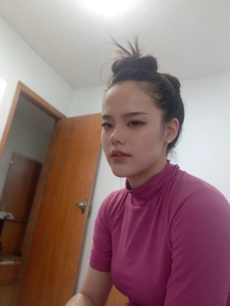 耳环, necklase, outlined, lipstick, blush, very light, but with a normal face The background is on a beach, but with the same clothes