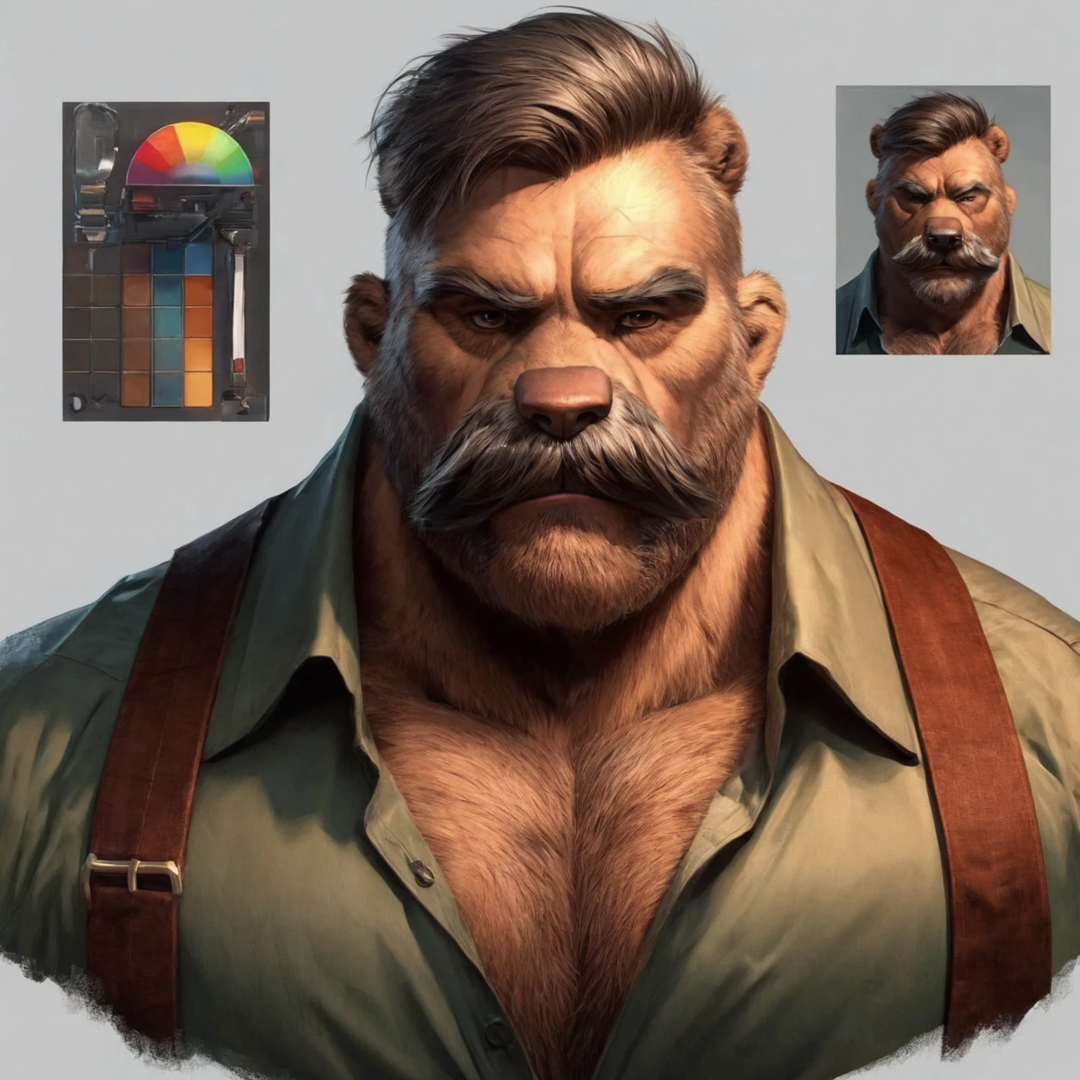 A portrait old Grizzly bear, mustache, no beard