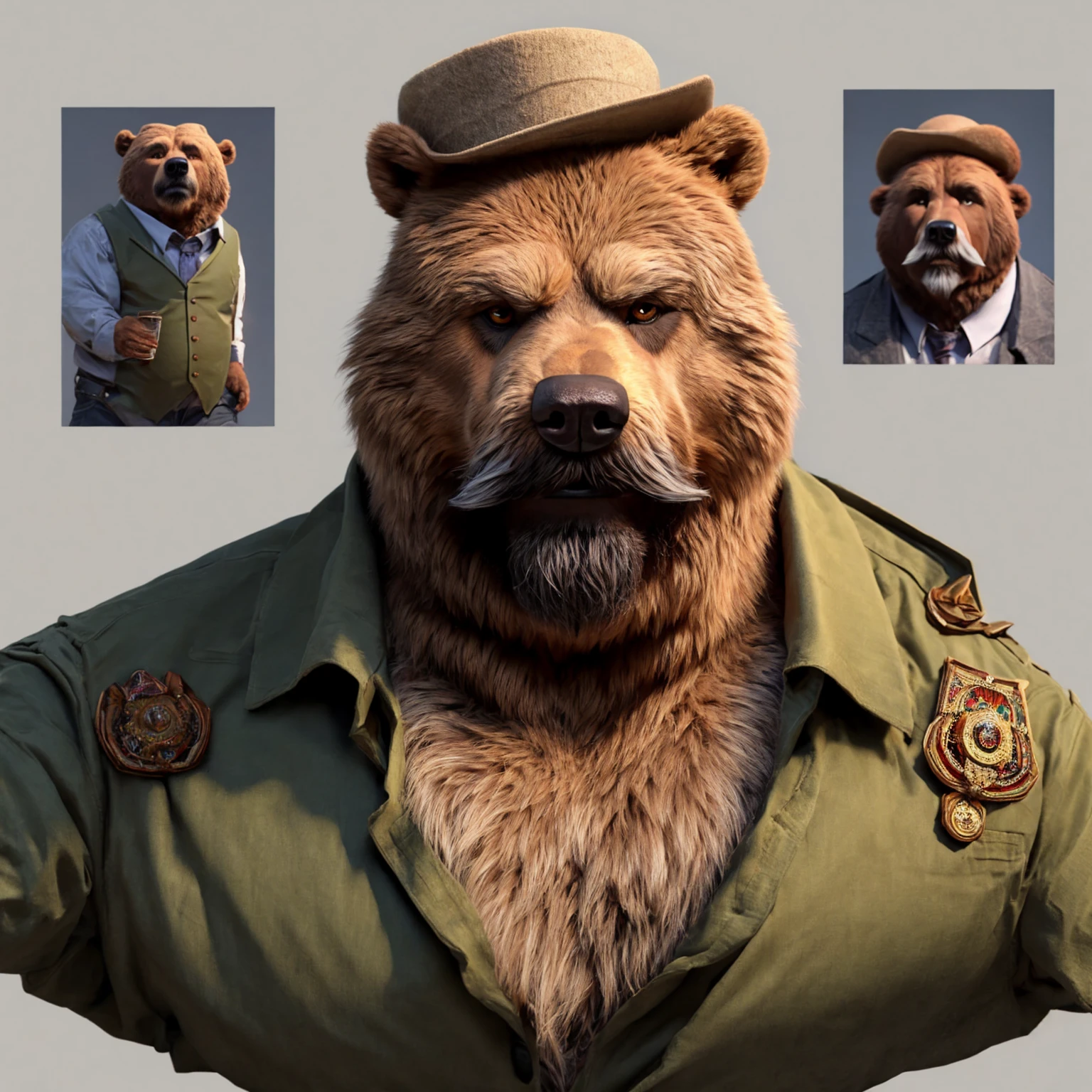 A portrait old Grizzly bear, mustache, no beard