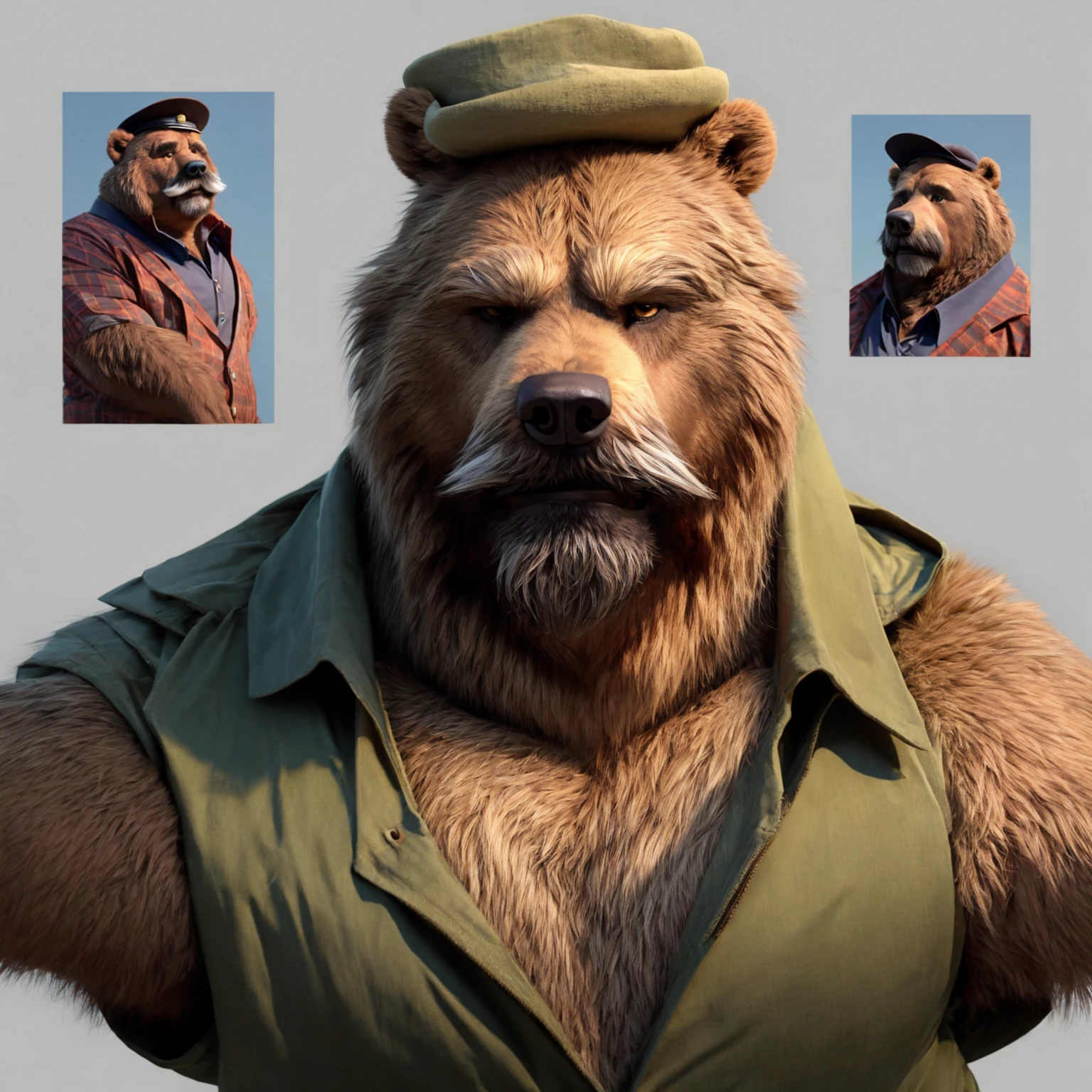 A portrait old Grizzly bear, mustache, no beard