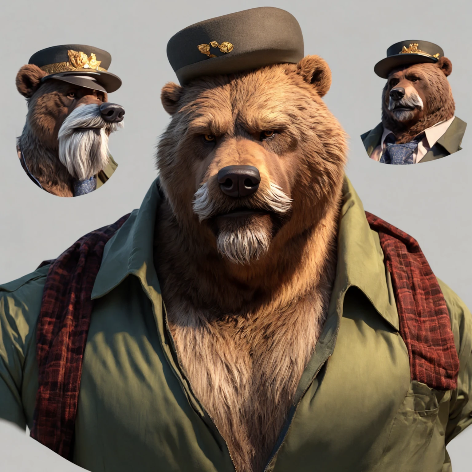 A portrait old Grizzly bear, mustache, no beard