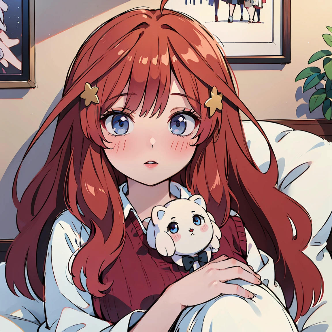 a cute  doll in pajamas, photorealistic, beautiful detailed eyes, beautiful detailed lips, extremely detailed face, longeyelashes, 1girl, sitting on bed, having pajama , warm lighting, soft pastel colors, cozy bedroom interior, decorative pillows, fuzzy blankets, (best quality,4k,8k,highres,masterpiece:1.2),ultra-detailed,(realistic,photorealistic,photo-realistic:1.37),HDR,UHD,studio lighting,ultra-fine painting,sharp focus,physically-based rendering,extreme detail description,professional,vivid colors,bokeh, messy girl, messy hair