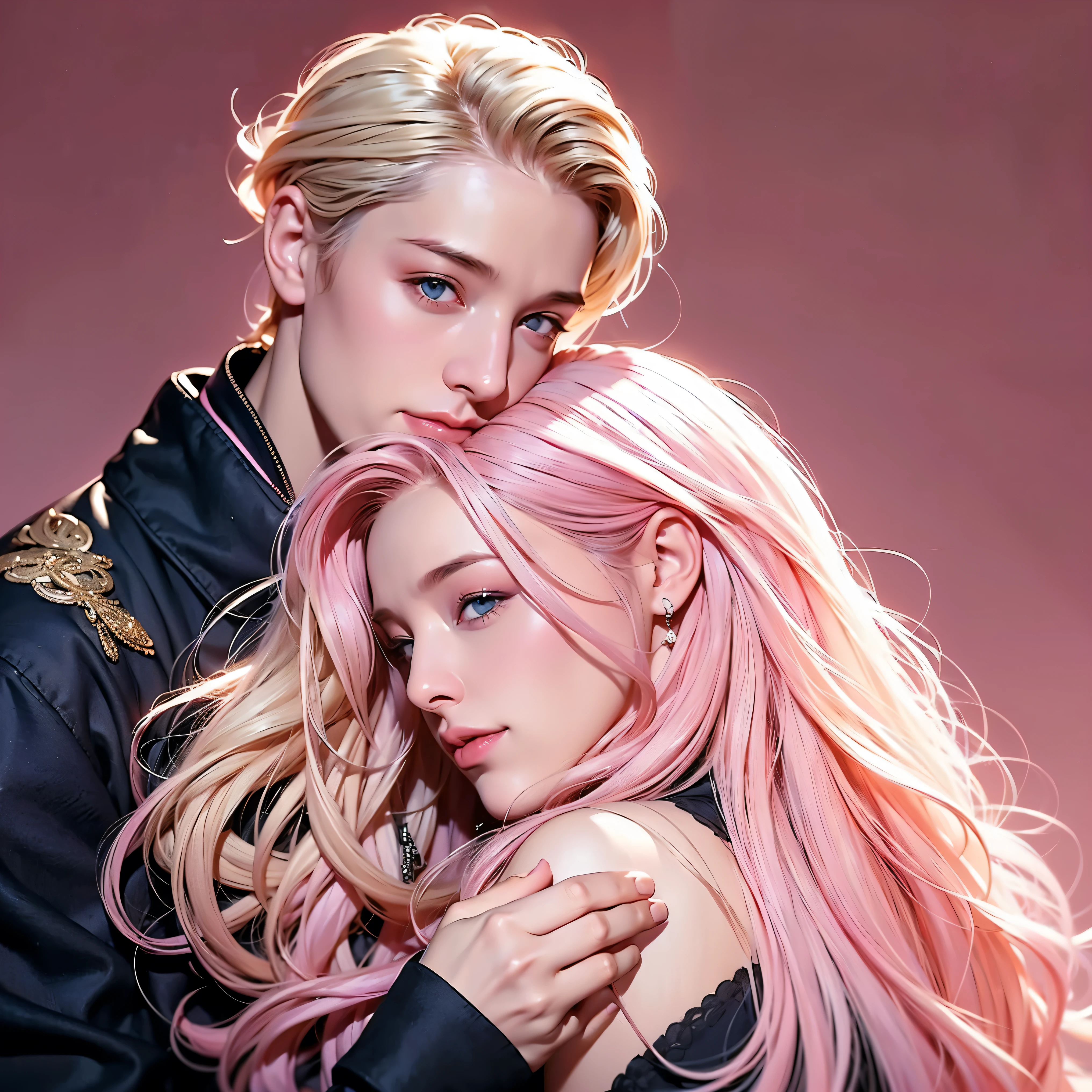 ((man, man, young, boy, short hair, blonde hair, man near woman)) woman, curly hair and long pink hair, blue eyes Woman with pink hair,) two people a man and a woman) Casual clothes, ((Only the woman with pink hair))((Man, man, blonde hair, )) Park scene, smile, happy, Amusement park, (Man and woman) (woman with pink hair) (man with blonde hair)(man in black coat) (simple clothes)( Male, man, boy, short blonde hair, blonde hair) (woman with pink hair)