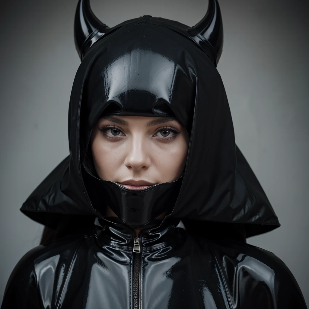 Evil black latex queen wearing latex veil