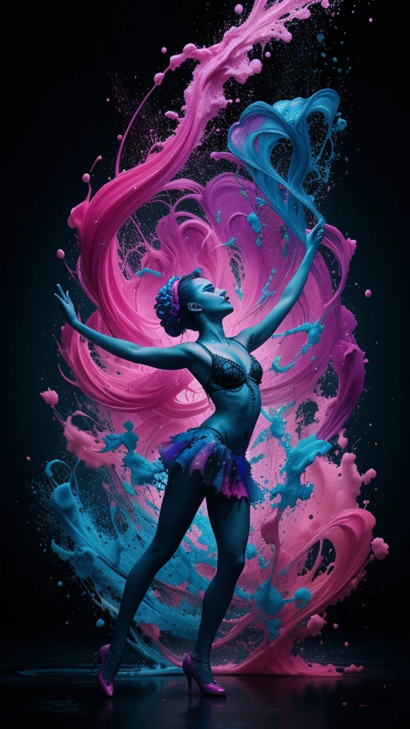 Alberto seveso art, dancing sillhouette, water ink, blue, purple, pink, ink water, ink cloud, alberto seveso art, loose painting style, intricate detail, cinematic lighting, octane render, 8k render, volumetric lighting