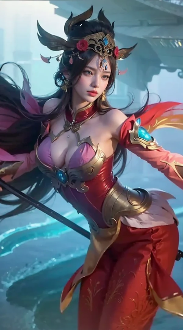 a close up of a girl or woman (K-Pop idol), detailed hair , big booobs ,  shadowbringers cinematic, 4 k detail fantasy, a beautiful fantasy empress, game cg, xianxia fantasy, xianxia hero, 2. 5 d cgi anime fantasy artwork, cinematic goddess close shot, ruan jia and artgerm, wow 4 k detail fantasy, hyper-detailed fantasy character, high definition, hyper- detailed,perfect, fantastic, detailed facial and body skin texture, detail vagina (pussy), detail eyes, detailed everything.