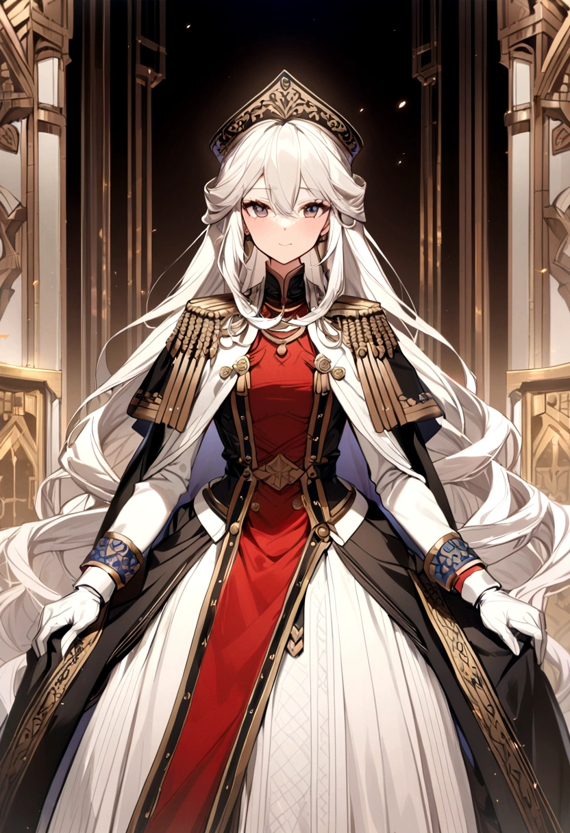 1girl, long hair, noble clothes, military uniform, white gloves,