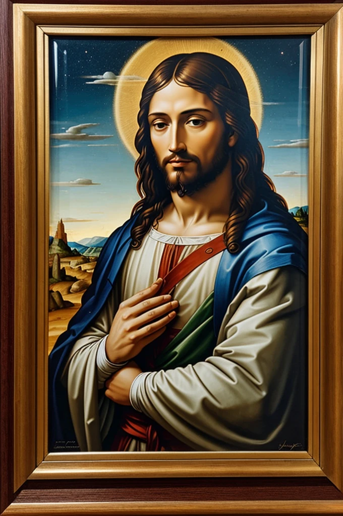 Acrylic art on glass of Renaissance Jesus in prayer position 