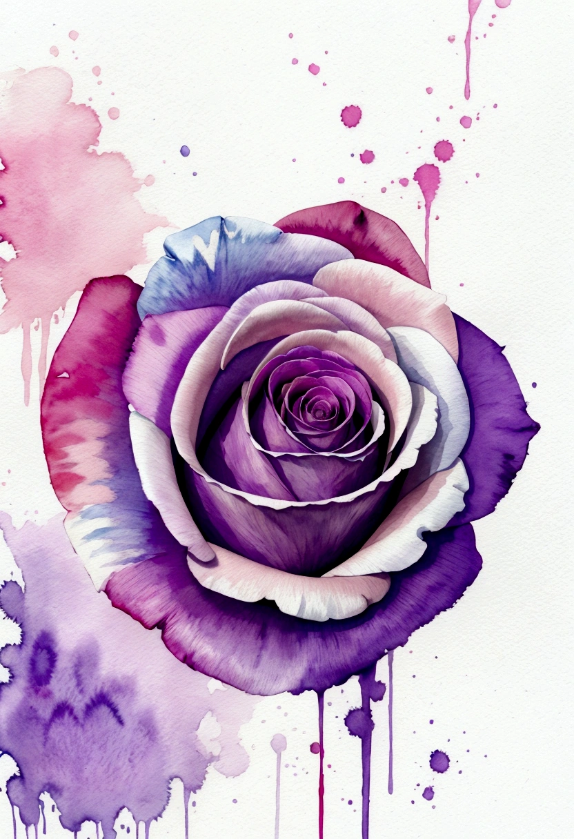 a Purple rose painting with a splatter background and spray paint effect, by Eugeniusz Zak, watercolor art, by Károly Lotz, watercolor painting, watercolor painting style, watercolor detailed art, by Reuben Tam, watercolor digital painting, watercolor paint, masterfully detailed watercolor, watercolor art, Grzegorz Rutkowski