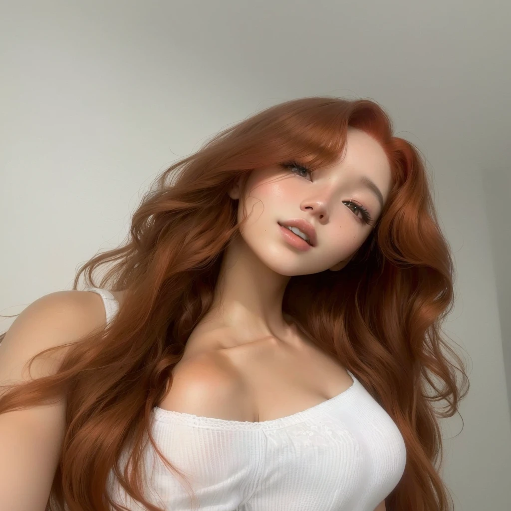 arafed woman with long red hair posing for a picture, portrait sophie mudd, anna nikonova aka newmilky, dasha taran, ginger wavy hair, she has long orange brown hair, red head, 18 years old, yelena belova, long glowing red hair, long loose red hair, red hair and attractive features, rose blackpink, rose kpop idol , rose park , rose blackpink kpop. korean face, kpop  jennie kim, blackpink
