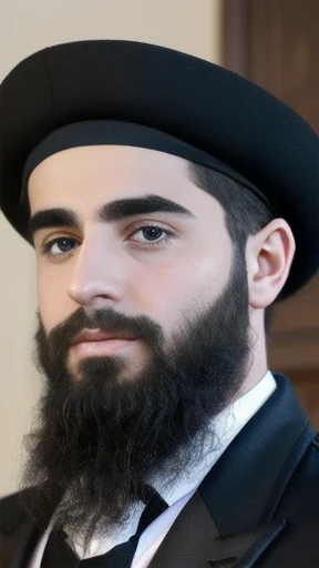 make an young Hasid men focus on the face.