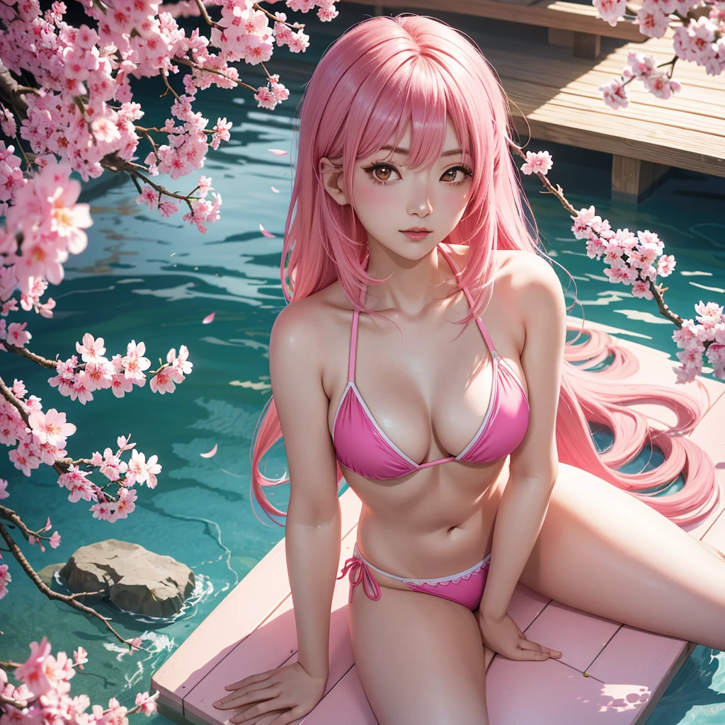 Araffed Asian woman with pink hair posing in bikini., Sakura Kinomoto, beautiful dolphin, japanese goddess, Stop four *, Asian girl, chiho, shikami, anime style mixed with fujifilm, Ayami Kojima Amano, Yoshitomo Nara, Stop four, japanese model, chica sexy