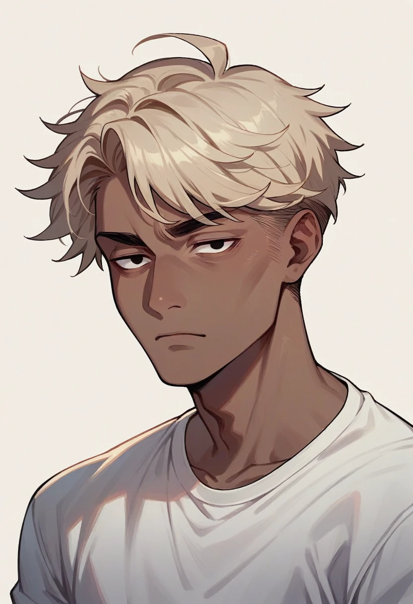 Dark-skinned black man with slanted eyes, blond hair and a white Asian woman with straight hair