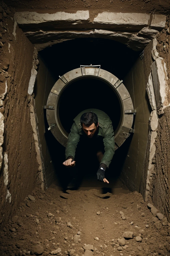 Man tunneling into a bank vault