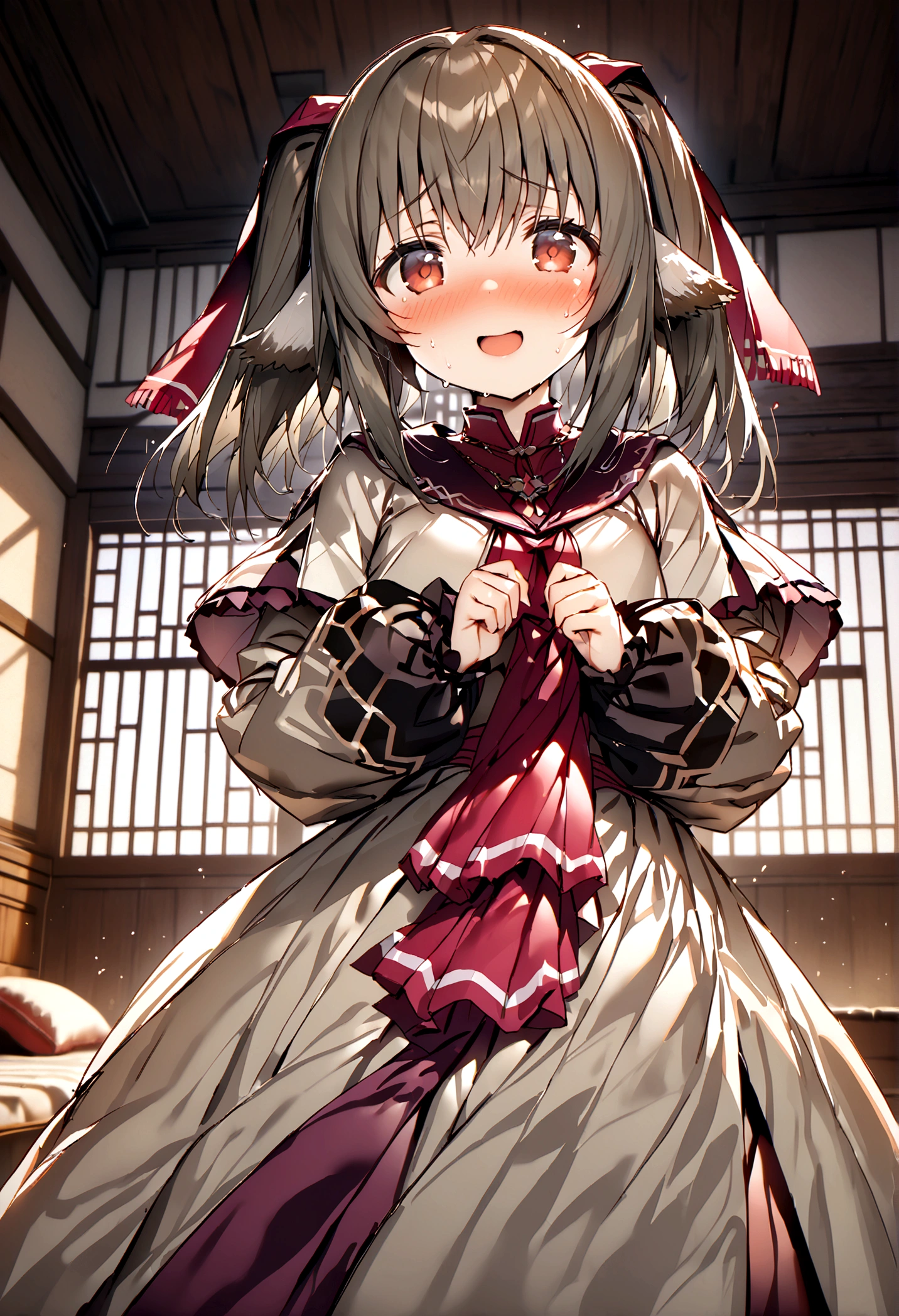 NSFW,masterpiece,Highest quality,High resolution,Super detailed,nekone \(utawarerumono\),nekone_battle, utawarerumono:lost flag,Embarrassed,blush,Expecting face,Seduce,smile,Luxurious Room