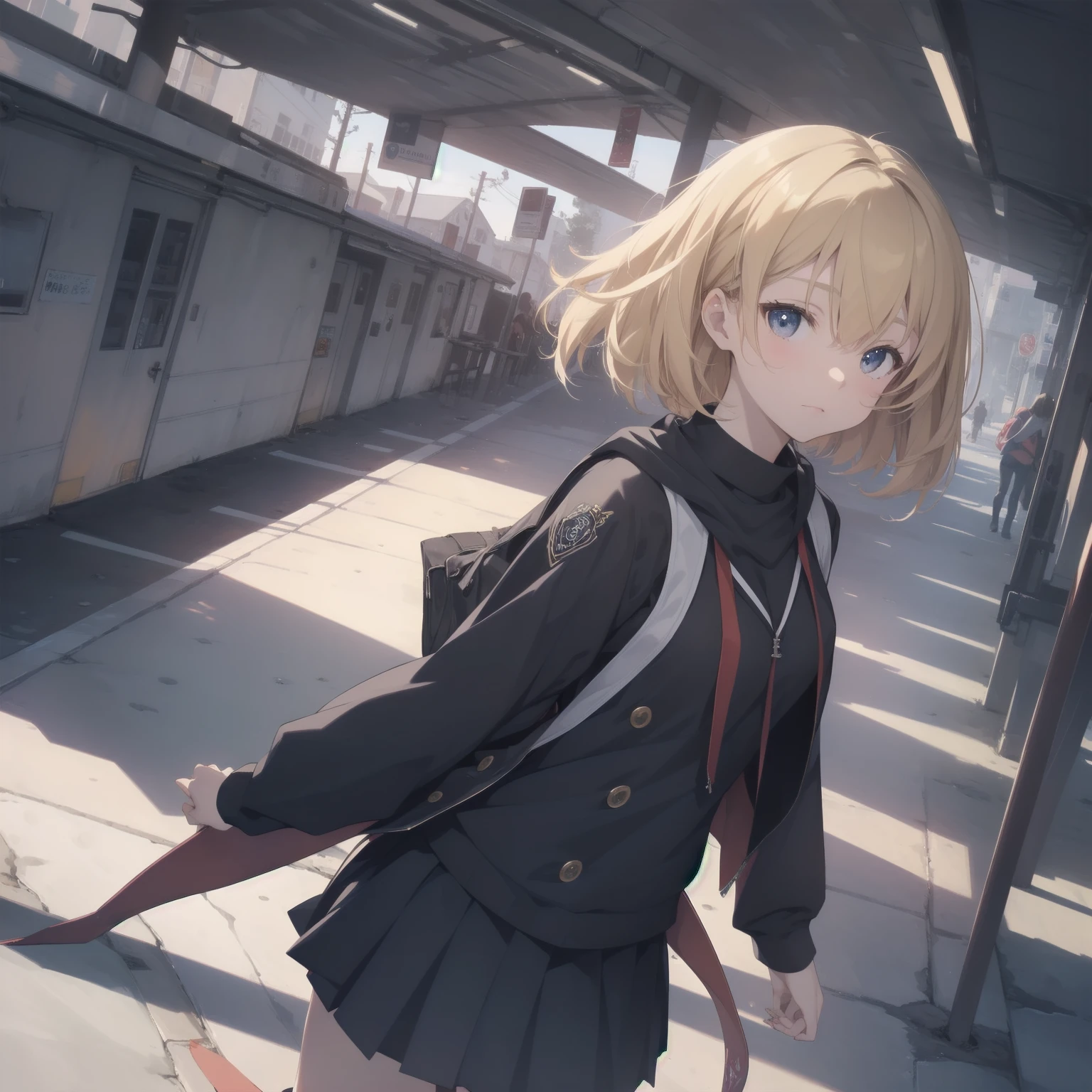 ultra-absurdres-Top quality by artist God, ultra-detailed, high resolution, anime moe artstyle, best anime 8k konachan wallpaper, pixiv contest winner, pool:2810, perfect anatomy,break, 1girl, (Please draw a girl walking sleepily to school alone. )break,(Solo,little female, 13-year-old:1.3),Full limbs, complete fingers,a junior high school student, (very short hair), short cut, flat chest, , small butt, small black eyes, beautiful detailed eyes, well-proportioned iris and pupils, expressive eyes, highres detailed hair, soft expression, salor school_uniform, sailor collar, serahuku, bow, pleated skirt,(Detailed Lighting), (Detailed background), in the School commute route. break,super detailed skin, Best cinematic lighting powered by famous artist, 8k,beauty illustration,photoshop_(medium),very aesthetic,break,((artist:gomashio_(goma_feet) )), artist:clamp ,artist:carnelian ,artist:kantoku ,