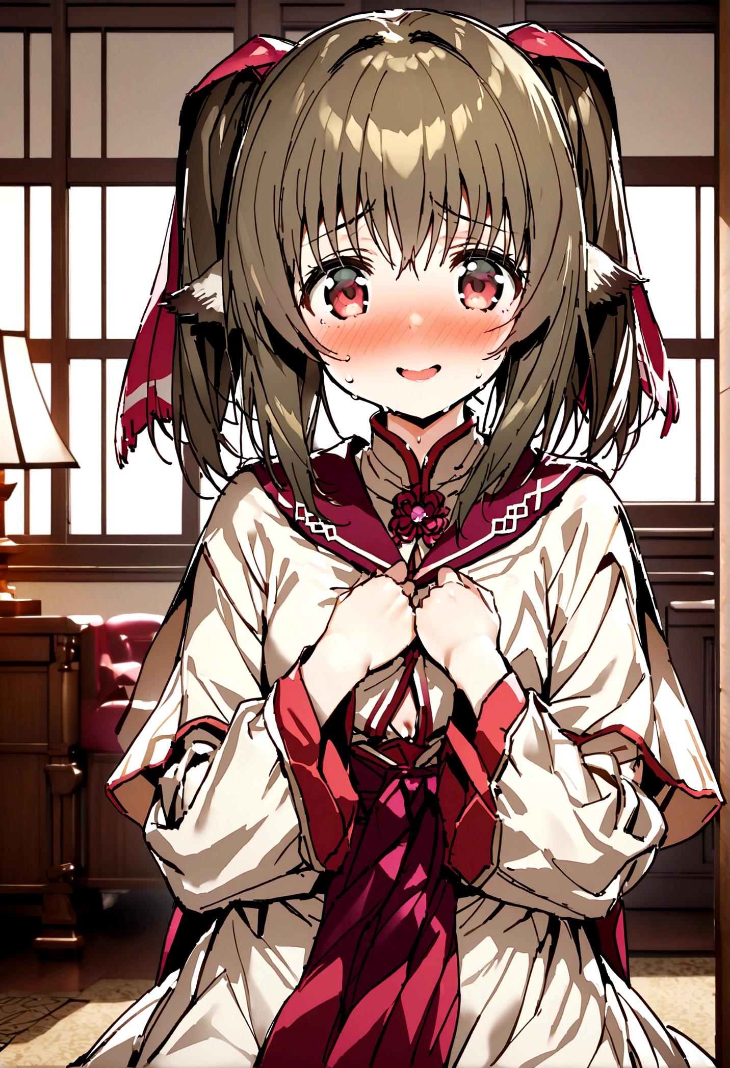 NSFW,masterpiece,Highest quality,High resolution,Super detailed,nekone \(utawarerumono\),nekone_formal, utawarerumono: Itsukaranai no Kamen,Embarrassed,blush,Expecting face,Seduce,smile,Luxurious Room
