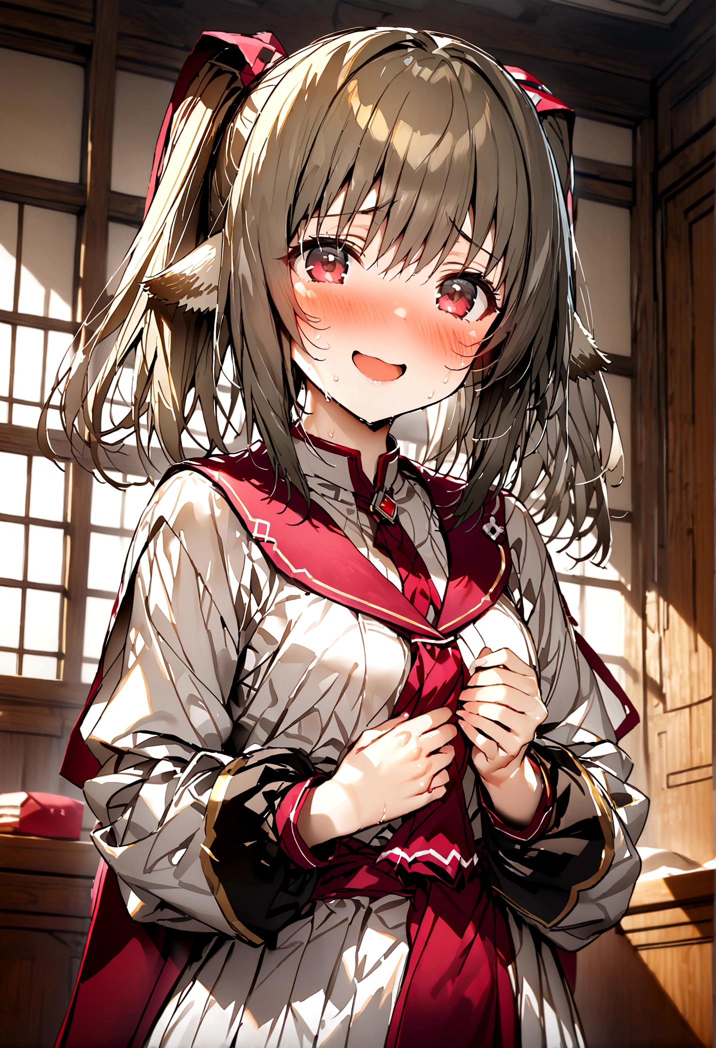 NSFW,masterpiece,Highest quality,High resolution,Super detailed,nekone \(utawarerumono\),nekone_school, utawarerumono: Embarrassed face,blush,Expecting face,Seduce,smile,Luxurious Room