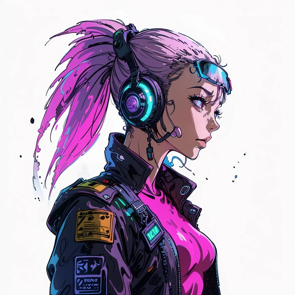 a close up of a person with headphones on wearing a jacket, glitchpunk girl, cyberpunk style color, cyberpunk artstyle, cyberpunk vibrant colors, neonpunk, cyberpunk art style, female cyberpunk anime girl, digital cyberpunk anime art, bright cyberpunk glow, cyberpunk character art, cyberpunk flowerpunk, cyberpunk character, cyberpunk themed art, in cyberpunk style