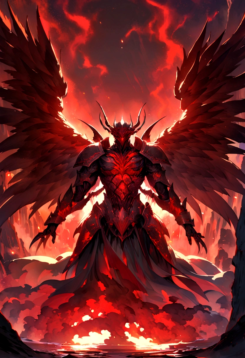 Flauros appears as a fearsome, armored figure wreathed in shadows, with multiple blades extending from his back like wings. His eyes burn with an intense crimson light, and his movements are swift and precise, embodying the deadly nature of bladed weapons.