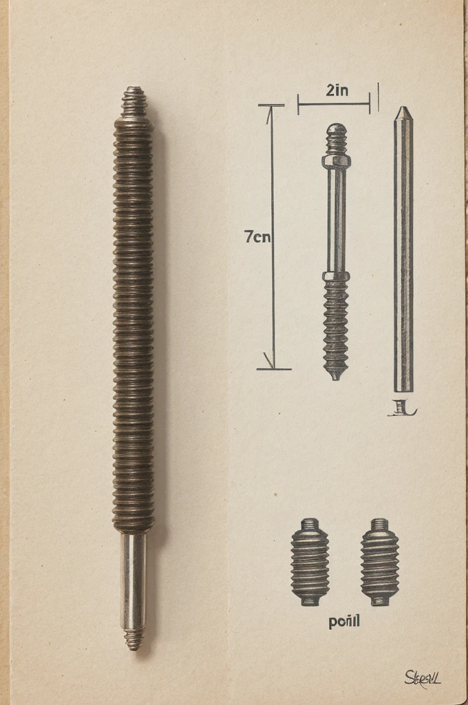 Make a flat hand drawing of a screw
