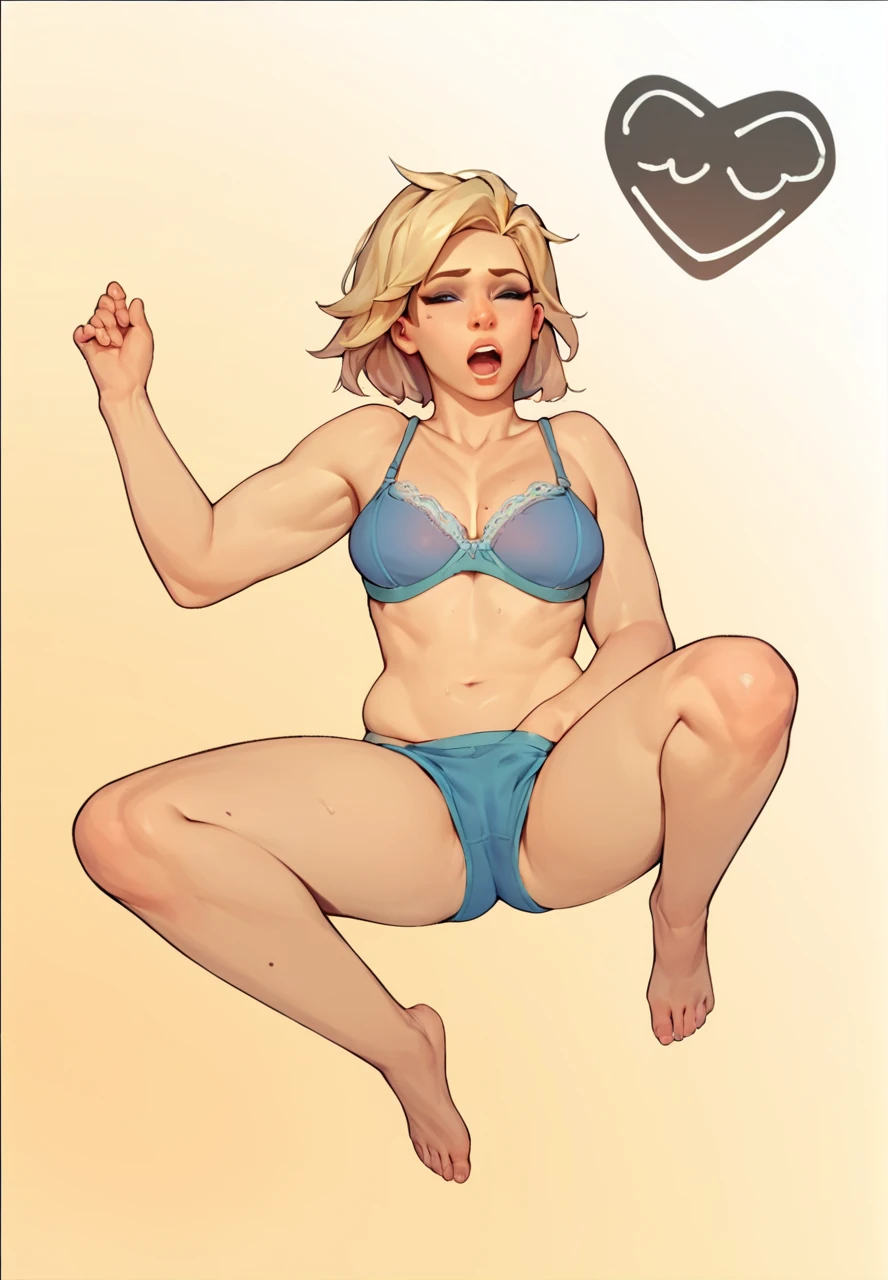 score_9,score_8_up,score_7_up,score_6_up ,source_overwatch score_9, score_8_up, score_7_up, 1woman, solo, mercy \(overwatch\), high quality,open hair long hair, blue bra, blue panty, hand in pants, ecstasy face, open mouth