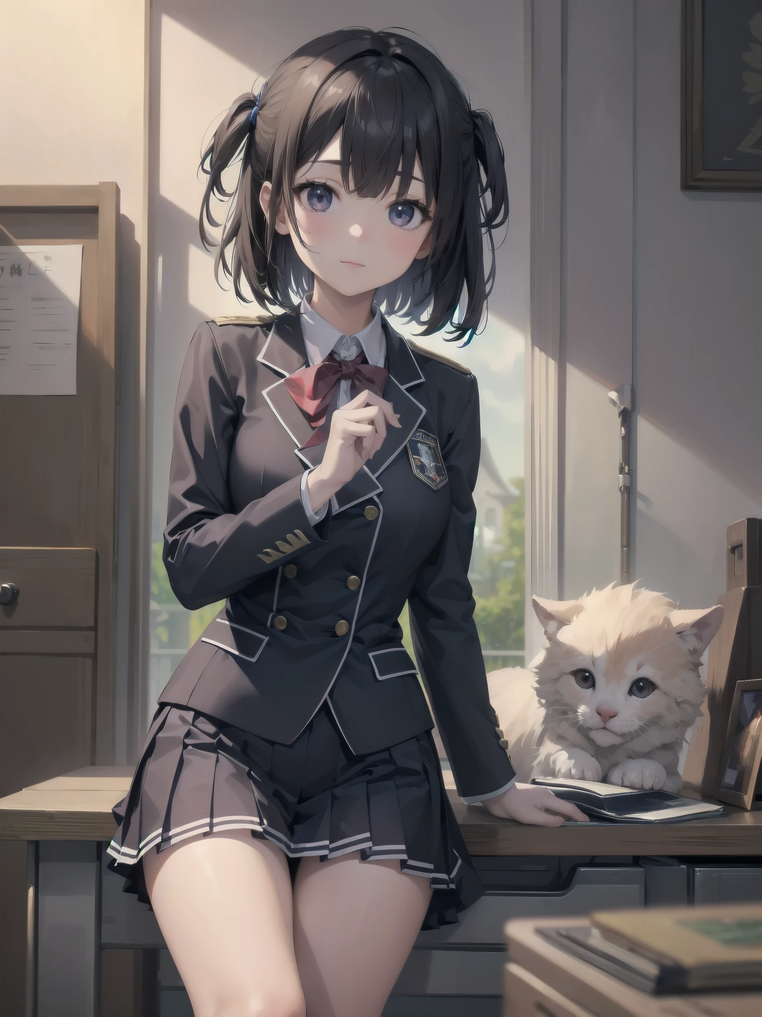 Masterpiece of detail, top quality, 1 girl, 独奏, Enhanced Dynamic Perspective,Cute PosesJk,Brand JK uniform