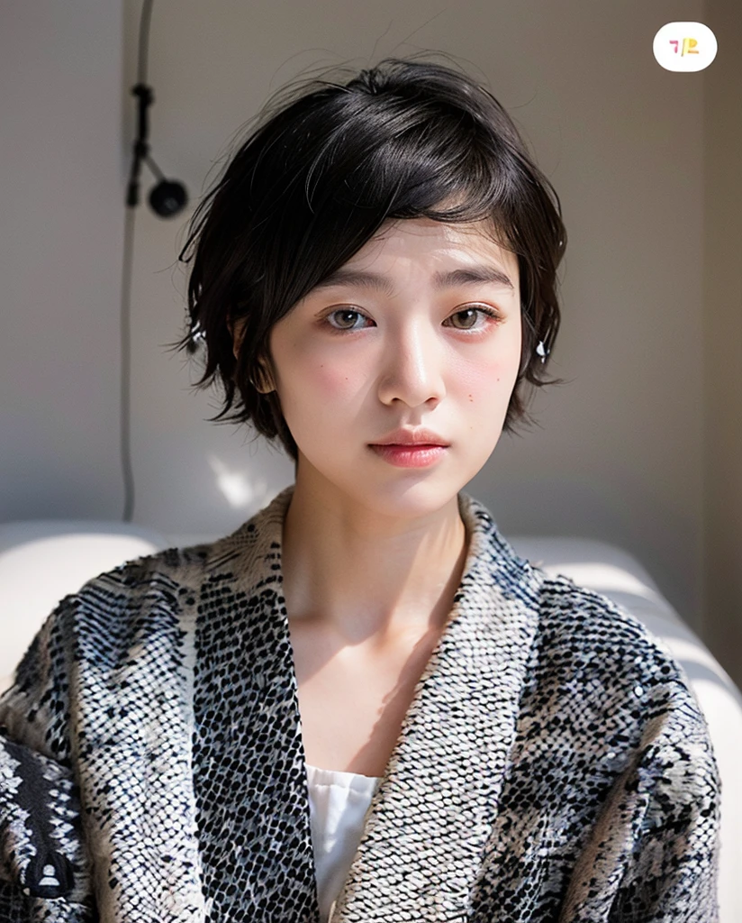 (Very realistic photos, concentrate、High resolution, Detailed face, Beautiful Eyes), ((Photographed in front of a white wall))、Japanese women, 20-year-old, various expressions, Upper Body、alone:1, Slim figure, Mr.々Hair style,Black sheer top、 Only one person is in the photo、Photographed in natural light、Simple Necklace、Bob Hair、Shortcuts、Looking into the camera