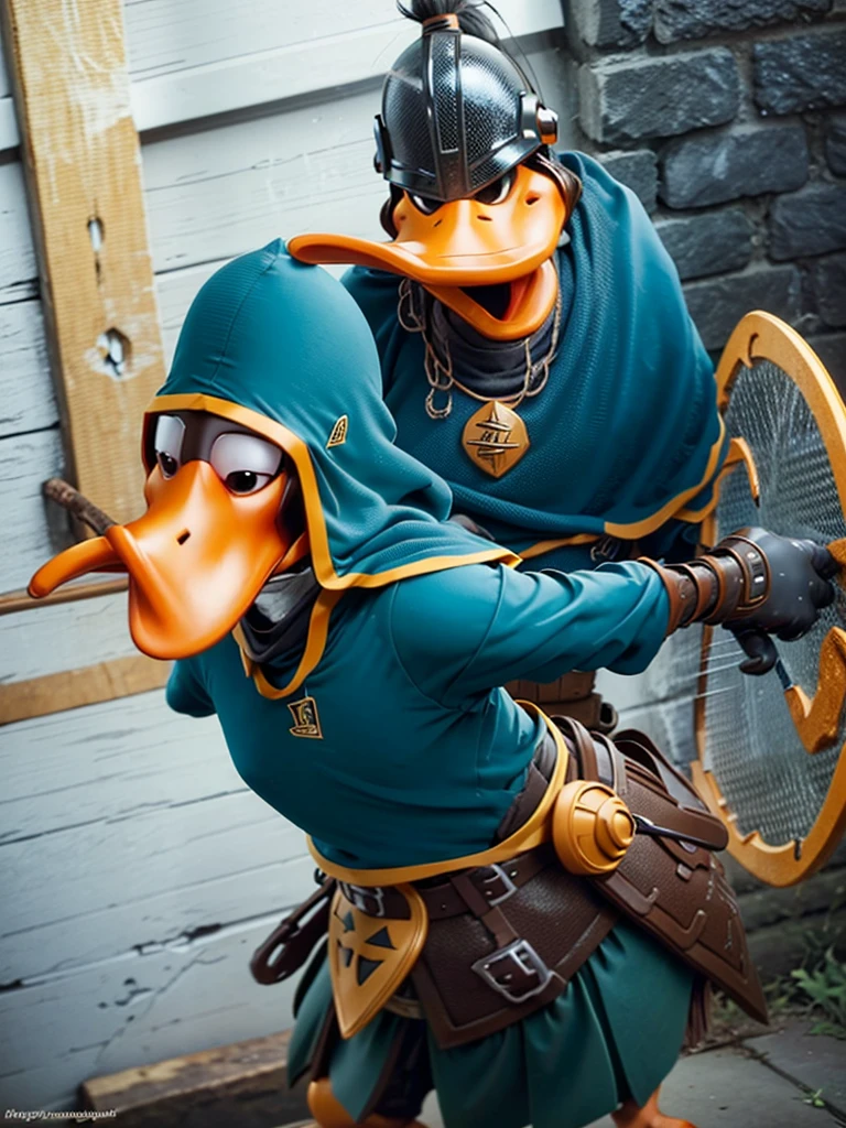 a daffy duck knight, fantasy knight, duck knight, duckman knight, duck in armor, duck with sword and shield, anthropomorphic duck, cartoon duck character, duck warrior, duck in medieval costume, duck in medieval armor, duck in knight's attire, duck with knight's helmet, duck with knight's cape, duck with knight's accessories, duck in knight's pose, detailed duck knight, highly detailed duck knight, hyperrealistic duck knight, 8k, ultra-detailed, realistic, photorealistic, masterpiece, studio lighting, sharp focus, vibrant colors, cinematic lighting, dramatic lighting