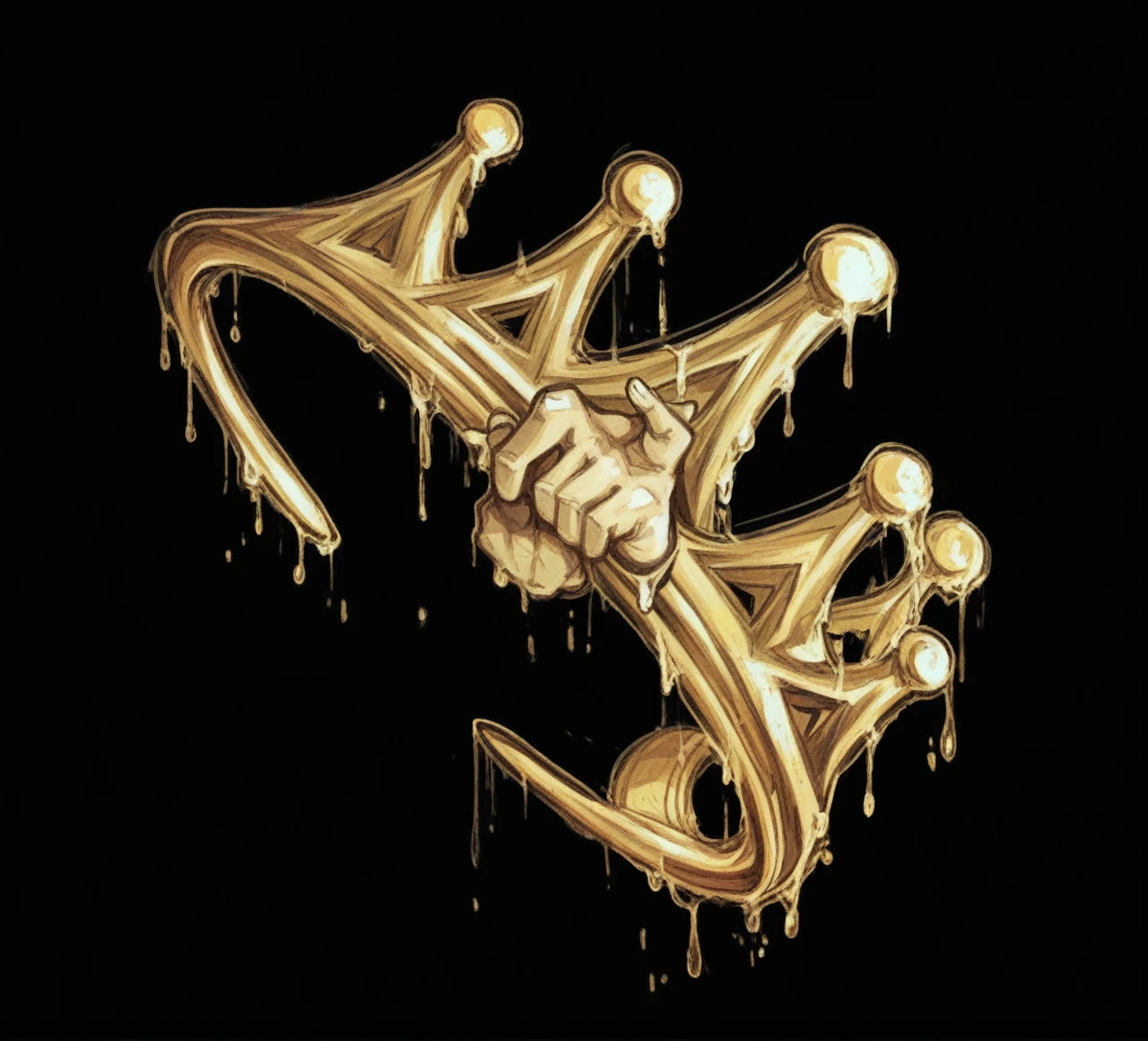 One hand releasing that crown in the upper left corner and another hand trying to hold it in the lower right corner