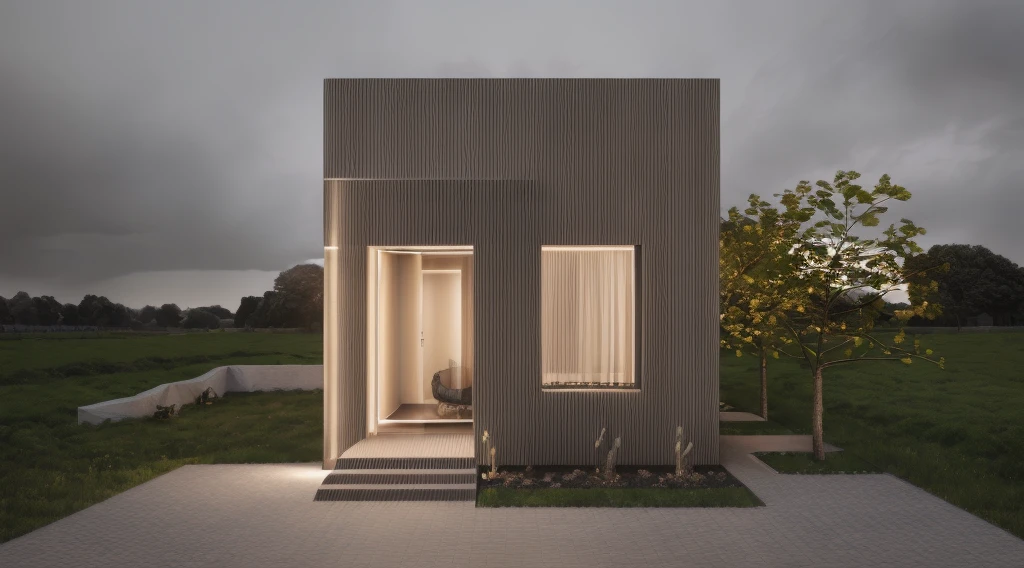 PLATFORM KTHOUSE, ((1 morden house like egg format:1.5)), main material by white wall, 1large grass yard:1,5, 1 road runs in front of the house:1.8, (((VERTICAL WALLs was covered by white color))), (RAW photo, real, best quality, masterpiece:1.2), look morden minimalist, 1 road in front of the house, dynamic lighting:1.3, (hyper realistic, photo-realistic:1.2), high quality, (dark lighting:1.2), perfect lighting, archdaily, no human