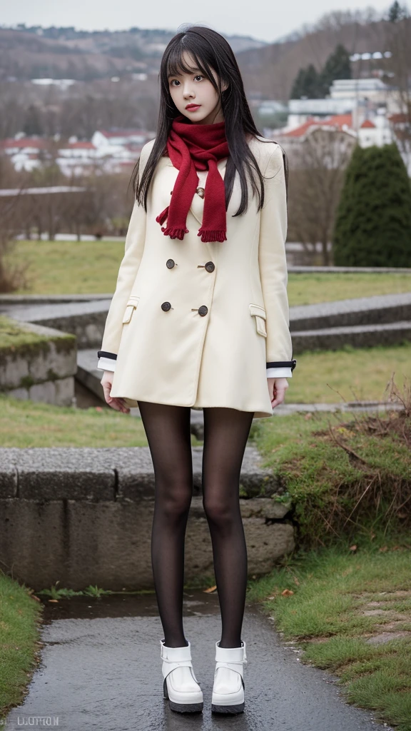 (to the firmware), 1 Woman, 24 years oF age, (Cute Face), (Ideal body proportions), Modern old town landscape, ((Lolita clothing)), (((Red muFFler))), wet, White skin, Slender, Black Hair, Long hair, beautiFullegs, Small butt, Thin legs, Surrealism, light, depth oF Fields, One person's point of view, F/1.8, 135 mm, nffsw, On the table, precise, Anatomically correct, Textured Skin, Super Detail, High Detail, high quality, The award-winning, best quality, high resolution, 8K