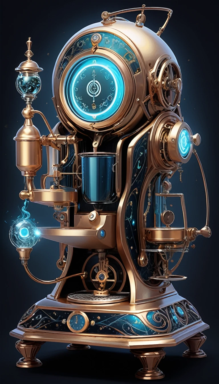 AetherPunk AI Coffee Machine  , (Very detailed, Great fantasy setting), (Shiny striking lighting), (colorful, Super Stylized, high quality, Very detailed, sharp, 8K Ultra HD), (Trending on Art Station)