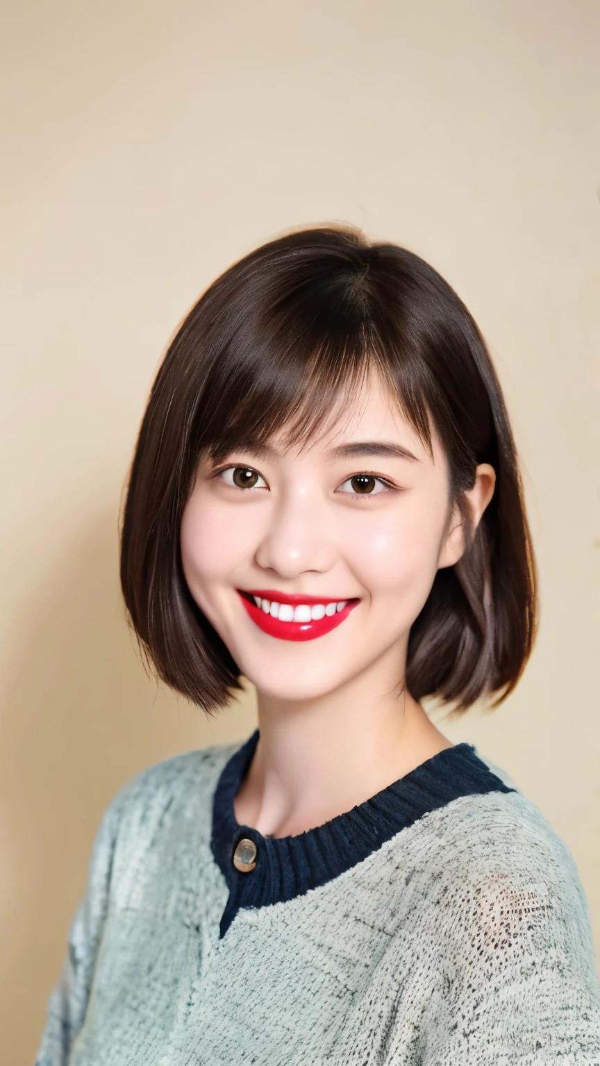 253 18-year-old female, (short hair),lipstick, smile