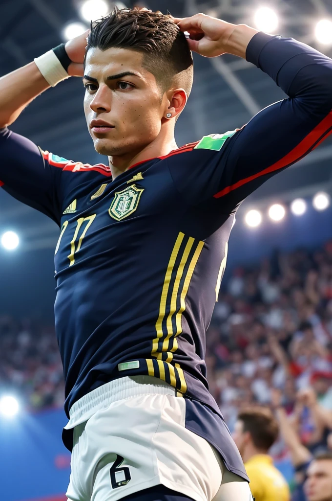 Create an image of CR7 winning the world cup