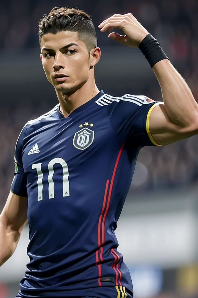 Create an image of CR7&#39;s knee hitting a player&#39;s head 
