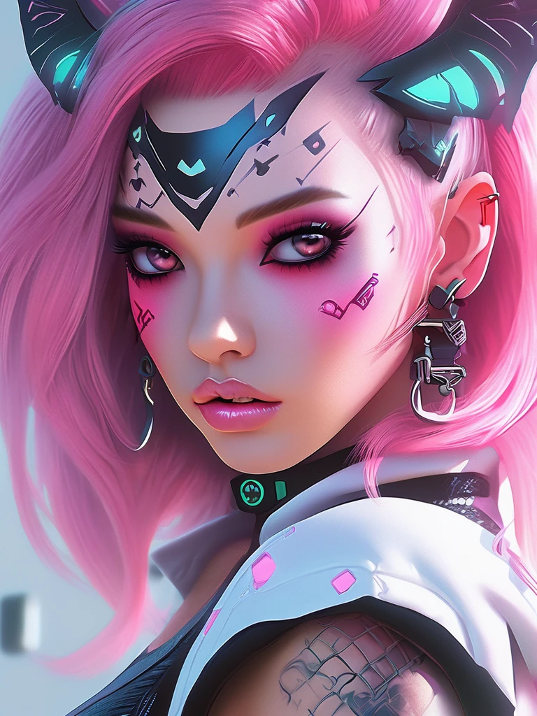 a close up of a woman with pink hair and tattoos, cyberpunk art inspired by rossdraws, trending on cg society, gothic art, demon girl, portrait of demon girl, beautiful succubus, demon anime girl, beautiful pink little alien girl, horrific digital art, pastel goth, gothic art style, gothic fantasy art, monster high makeup, trending on deviant art, full body 