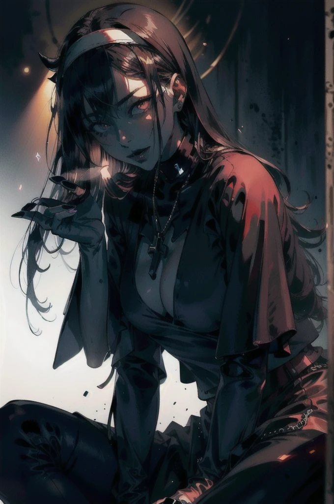 (masterpiece, Highest quality), (Perfect hands), (sharp), (8K resolution), (Cinema Lighting), color: Dark and gloomy, (Ghostly), (intense expression), (Spooky atmosphere), (Dramatic Shadows), (Dynamic pose), (an ominous雰囲気), (an ominous), (Fascinating), (Gothic), (Mysterious Setinodi Color Palette), (Skillfully drawn), (an ominous smile), (Fascinating eyes), (Horror elements), (Fascinating composition), (Impressive anatomy), (Striking contrast), (an ominous mood), (Exquisite craftsmanship), (Nuns), classic Nuns wear, (黄colorい目),
