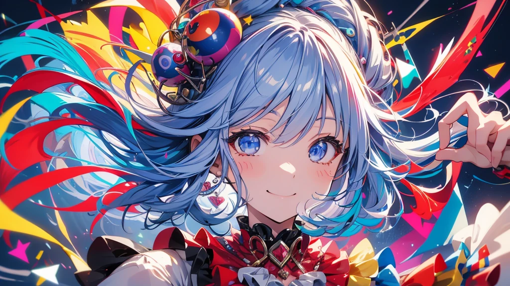 A mischievous clown。Smiling