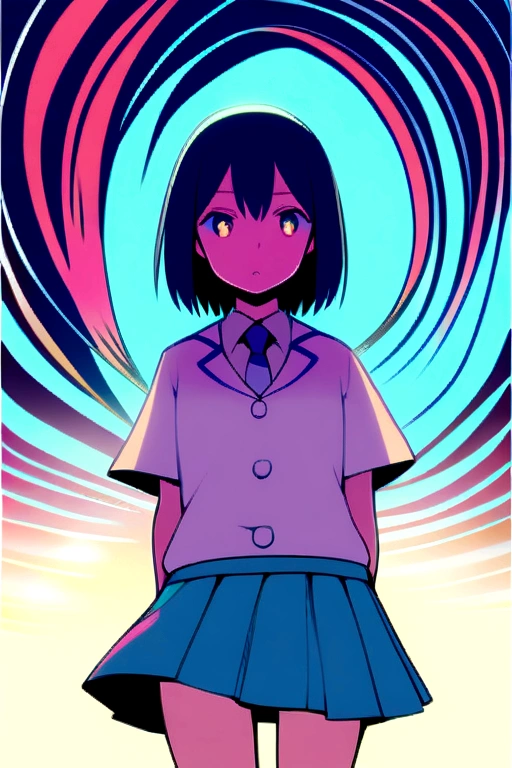 middle School girls、uniform、mini skirt、Belly out