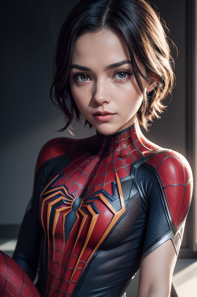 A photograph of Spider-Man, without mask, the 20s, bonitas, face detailed, looking at the camera, portraite, 8k hd, high qualiy