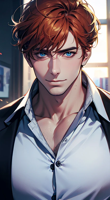 (best quality,4k,8k,highres,masterpiece:1.2),ultra-detailed,(realistic,photorealistic,photo-realistic:1.37),1 man,31 years old,mature man,very handsome,without expression,smile,short grey b
Orange hair,blue eyes,penetrating gaze,perfect face without errors,imposing posture,businessman,office background,cinematic lighting,hdr image