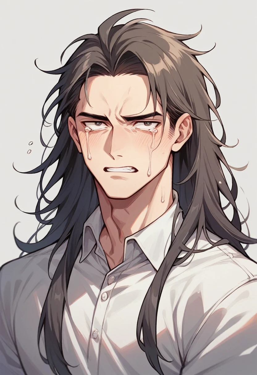Man with a poor face, black man with long hair and eyes with tears