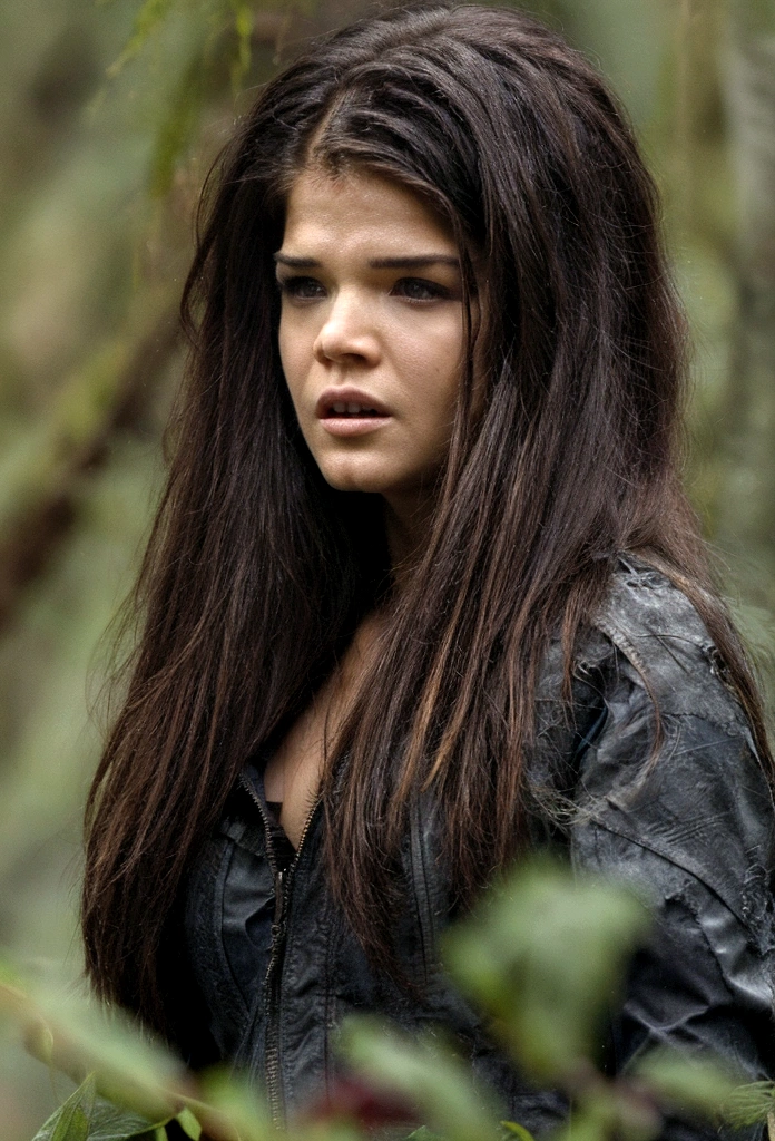 Marie Avgeropoulos  walking in the rain on a very rainy day, strong wind, big breasts, with little clothing, view from below, camera from afar, detailed image, high quality, oppai