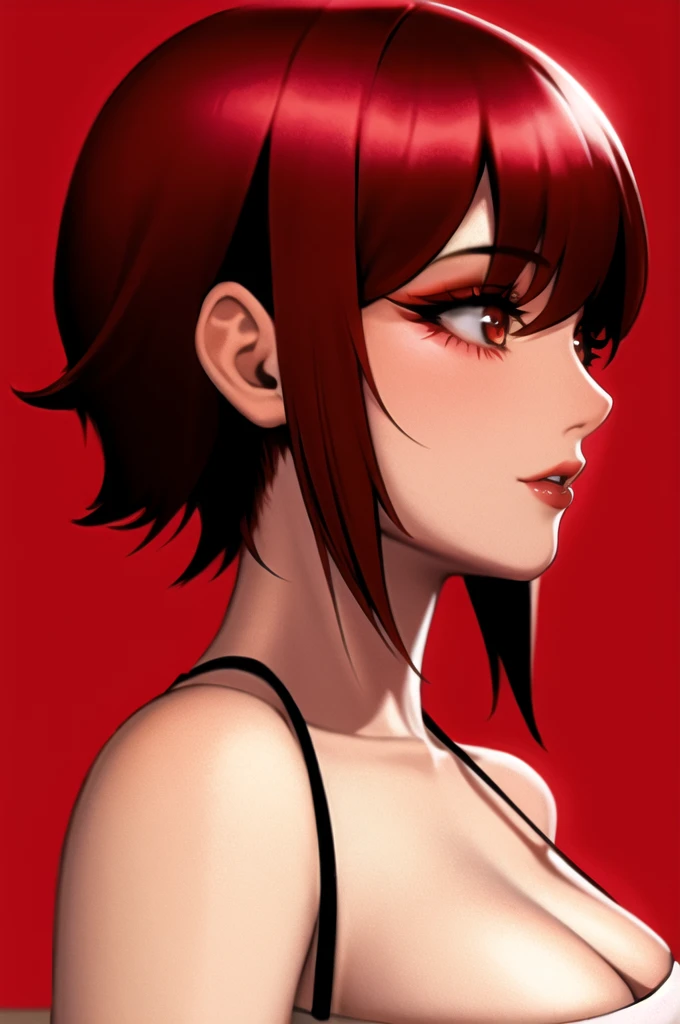 (Score_9, score_8_up, score_7_up, score_6_up), (adult, seductive face, seductive expression), close up, brown hair, bobcut, bangs, big breasts, blue eyes, red lips, full lips, choker, eyeliner, red dress, Anna_Williams \(Tekken\), Nyantcha Style, source_anime,