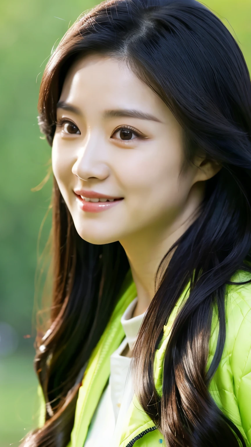 a close up of a woman with long hair wearing a jacket, sha xi, female actress from korea, iu lee ji-eun as a super villain, lee ji - eun, lee ji-eun, hwang se - on, dilraba dilmurat, ji-min, park ji-min, korean artist, xianxia, gongbi
