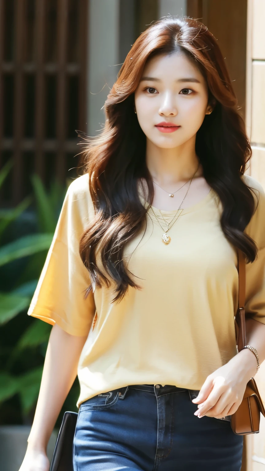 araffe woman in a beige shirt and a necklace holding a cell phone, bae suzy, female actress from korea, jaeyeon nam, cute korean actress, iu lee ji-eun as a super villain, jinyoung shin, kwak ji young, lee ji - eun, lee ji-eun, hwang se - on, heonhwa choe, beautiful south korean woman