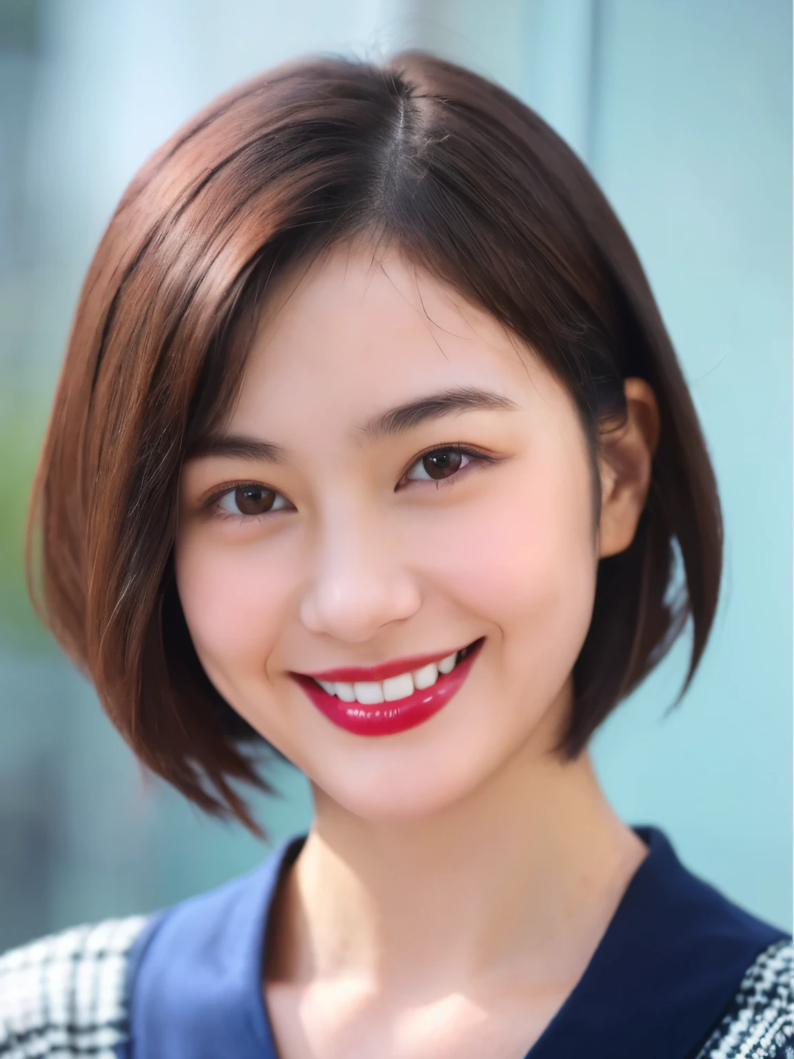 253 18-year-old female, (short hair),lipstick, smile